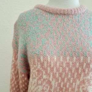 Blush Pink and Turquoise Knit Sweater- Vintage